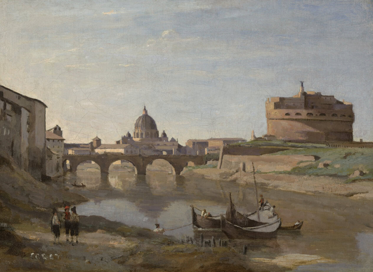 Schilderij van Corot met een gezicht in Rome op het Vaticaan en de Engeleburcht