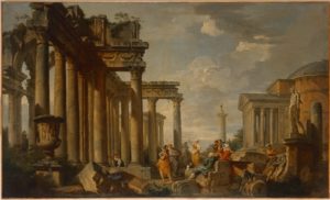 Giovanni Paolo Panini, Preek van een sibille op Romeinse ruïnes met de Apollo van Belvédère, 1740-1750 © State Hermitage Museum, St Petersburg