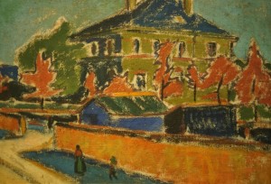 Schilderij van Ernst Ludwig Kirchner met een voorstelling van een huis in Dresden